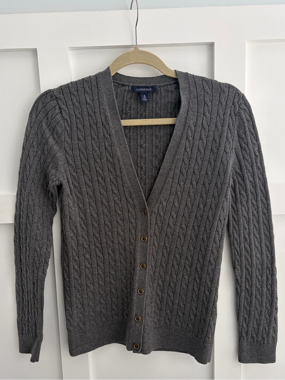 Lands' End Women’s Charcoal Cable-Knit Button Front Cardigan